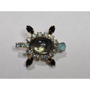 Vuntage Gold Tone Turtle Tortoise Pin Brooch Unknown Stones